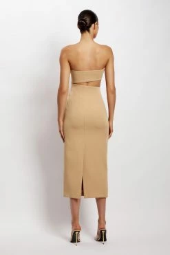 WNT DRESSES Diana Cut Out Midi Dress - Camel