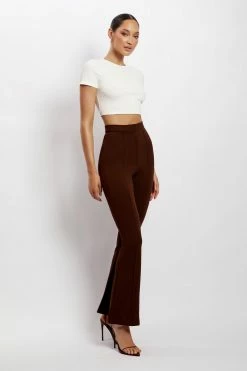 ROM Zendaya Highwaisted Flare Pants - Chocolate All Bottoms