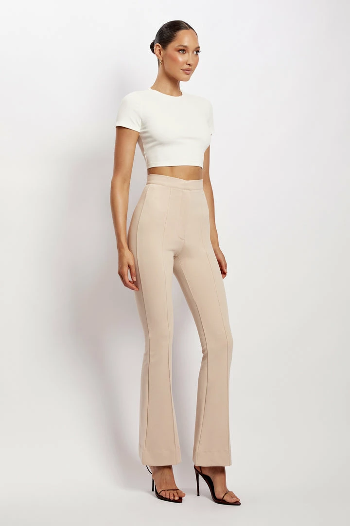 QNG Zendaya Highwaisted Flare Pants - Nude All Bottoms 5 QNG Zendaya Highwaisted Flare Pants - Nude All Bottoms