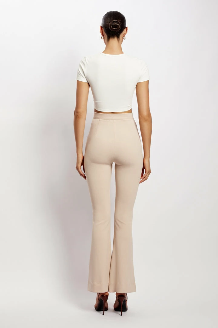 QNG Zendaya Highwaisted Flare Pants - Nude All Bottoms 2 QNG Zendaya Highwaisted Flare Pants - Nude All Bottoms