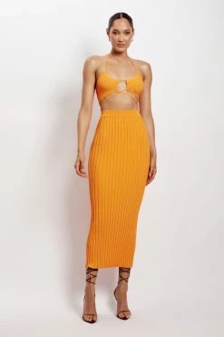 EMS Crystal Ribbed Midaxi Skirt - Orange All Bottoms