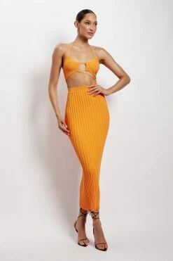 EMS All Tops Stacey Ruched Knit Halter Top - Orange 14 EMS All Tops Stacey Ruched Knit Halter Top - Orange