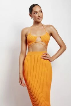 EMS All Tops Stacey Ruched Knit Halter Top - Orange 10 EMS All Tops Stacey Ruched Knit Halter Top - Orange