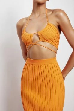EMS Crystal Ribbed Midaxi Skirt - Orange All Bottoms