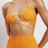 EMS All Tops Stacey Ruched Knit Halter Top - Orange