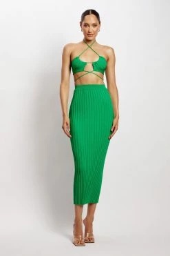 EMS Stacey Ruched Knit Halter Top - Green