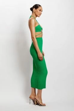 EMS Stacey Ruched Knit Halter Top - Green