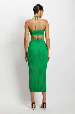 EMS Stacey Ruched Knit Halter Top - Green