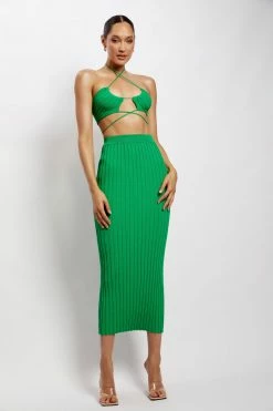 EMS Stacey Ruched Knit Halter Top - Green