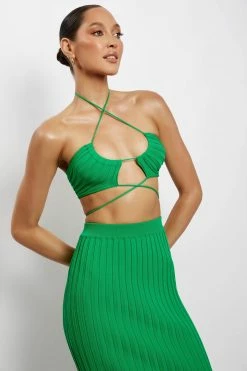 EMS Stacey Ruched Knit Halter Top - Green