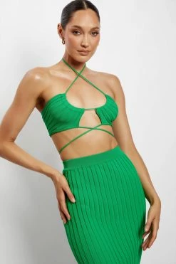EMS Stacey Ruched Knit Halter Top - Green