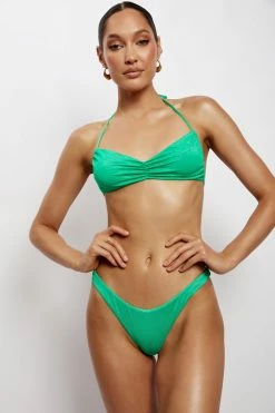 GLD Annie Ruched Bust Bikini Top - Green Sparkle