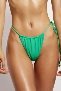 GLD Andie Ruched String Side Bikini Brief - Green Sparkle