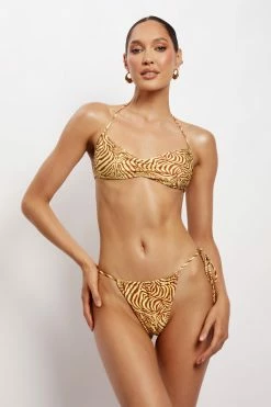 GLD Andie Ruched String Side Bikini Brief - Yellow Zebra