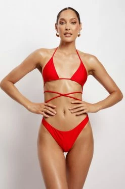 GLD Ariel Triangle Tie Up Bikini Top - Red MESHKI SWIM