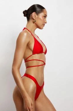 GLD Ariel Triangle Tie Up Bikini Top - Red MESHKI SWIM
