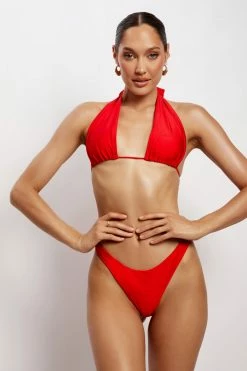 GLD MESHKI SWIM Macy Halter Tie Bikini Top - Red