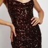 QNG DRESSES Jody Sequin Cowl Neck Dress - Chocolate