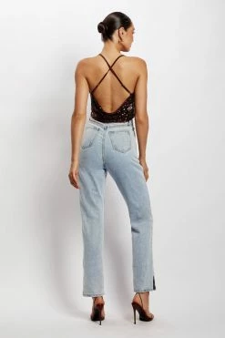 QNG All Tops Nikita Sequin Cowl Neck Top - Chocolate