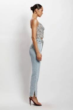 QNG Nikita Sequin Cowl Neck Top - Silver All Tops