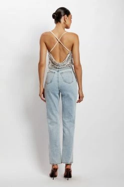 QNG Nikita Sequin Cowl Neck Top - Silver All Tops