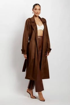 WNG Camilla Suede Trench Coat - Chocolate Coats & Jackets