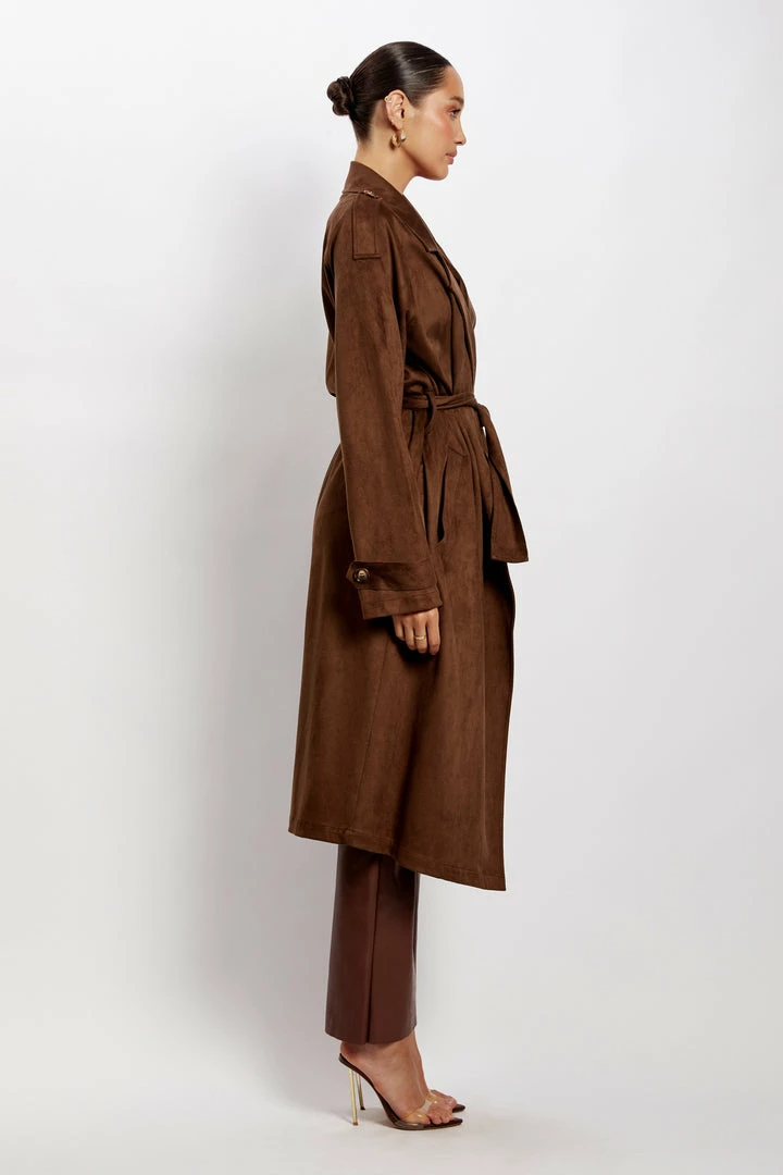 WNG Camilla Suede Trench Coat - Chocolate Coats & Jackets 4 WNG Camilla Suede Trench Coat - Chocolate Coats & Jackets