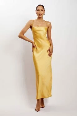 WNT DRESSES Sydney Straight Neck Slip Maxi Dress - Yellow