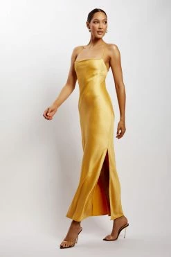 WNT DRESSES Sydney Straight Neck Slip Maxi Dress - Yellow