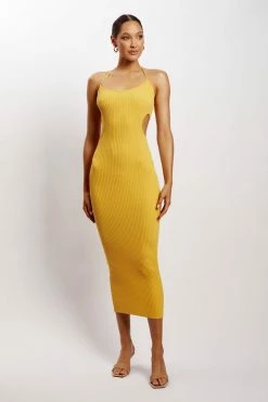 EMS Morgan Halter Knit Midi Dress - Yellow