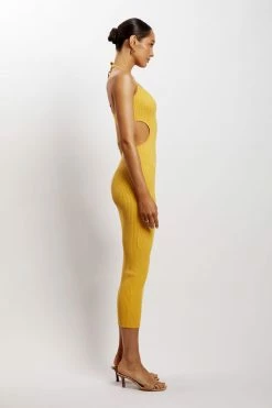 EMS Morgan Halter Knit Midi Dress - Yellow