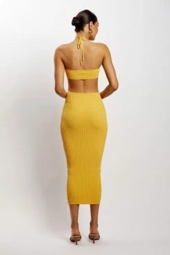 EMS Morgan Halter Knit Midi Dress - Yellow