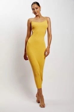 EMS Morgan Halter Knit Midi Dress - Yellow