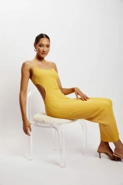 EMS Morgan Halter Knit Midi Dress - Yellow