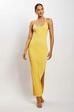 SOP DRESSES Yasamin Halter Knit Maxi Dress - Yellow
