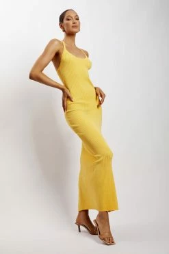 SOP DRESSES Yasamin Halter Knit Maxi Dress - Yellow