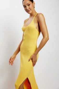 SOP DRESSES Yasamin Halter Knit Maxi Dress - Yellow