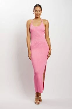 SOP Yasamin Halter Knit Maxi Dress - Bright Pink