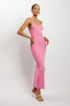 SOP Yasamin Halter Knit Maxi Dress - Bright Pink