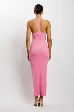 SOP Yasamin Halter Knit Maxi Dress - Bright Pink