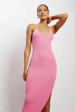 SOP Yasamin Halter Knit Maxi Dress - Bright Pink