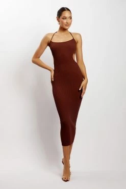 EMS DRESSES Morgan Halter Knit Midi Dress - Chocolate 16 EMS DRESSES Morgan Halter Knit Midi Dress - Chocolate