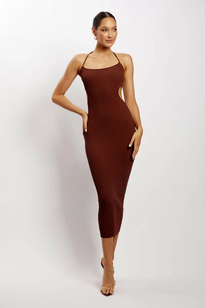 EMS DRESSES Morgan Halter Knit Midi Dress - Chocolate 4 EMS DRESSES Morgan Halter Knit Midi Dress - Chocolate