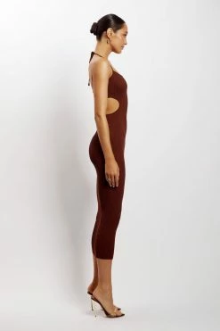 EMS DRESSES Morgan Halter Knit Midi Dress - Chocolate 17 EMS DRESSES Morgan Halter Knit Midi Dress - Chocolate