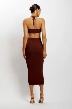 EMS DRESSES Morgan Halter Knit Midi Dress - Chocolate