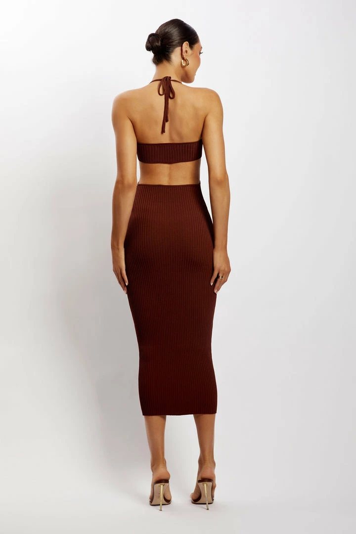 EMS DRESSES Morgan Halter Knit Midi Dress - Chocolate 2 EMS DRESSES Morgan Halter Knit Midi Dress - Chocolate
