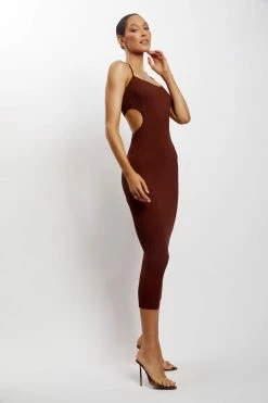 EMS DRESSES Morgan Halter Knit Midi Dress - Chocolate