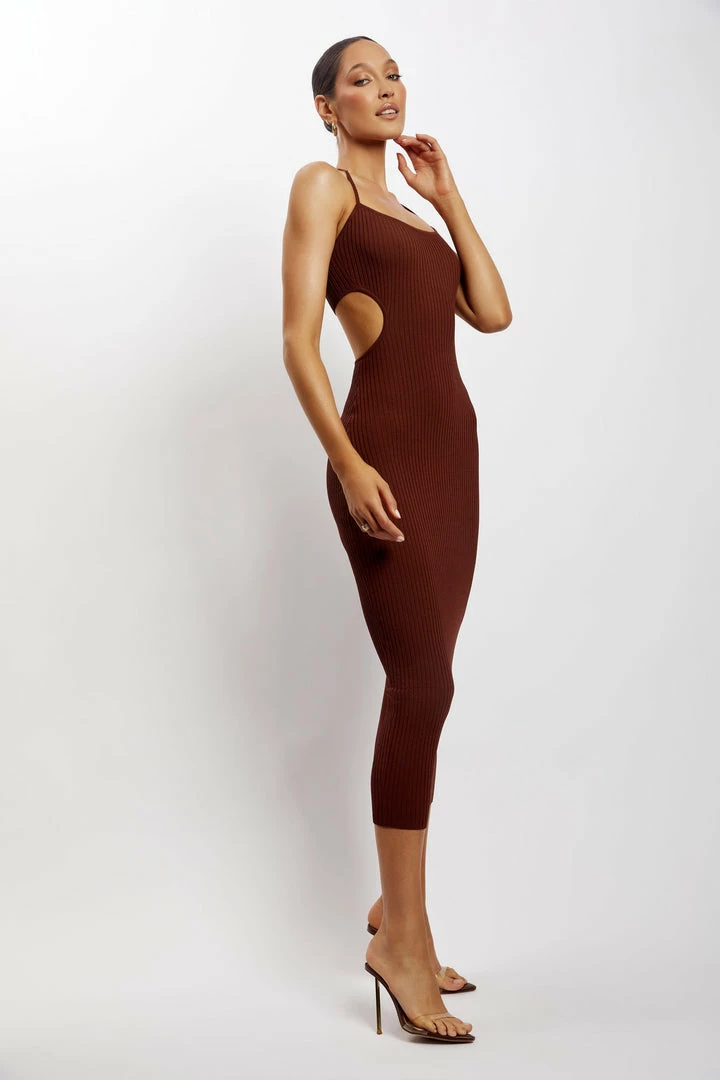 EMS DRESSES Morgan Halter Knit Midi Dress - Chocolate 1 EMS DRESSES Morgan Halter Knit Midi Dress - Chocolate