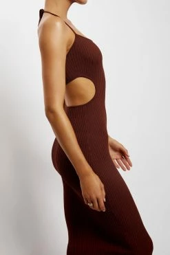 EMS DRESSES Morgan Halter Knit Midi Dress - Chocolate 15 EMS DRESSES Morgan Halter Knit Midi Dress - Chocolate
