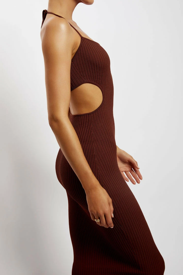EMS DRESSES Morgan Halter Knit Midi Dress - Chocolate 3 EMS DRESSES Morgan Halter Knit Midi Dress - Chocolate